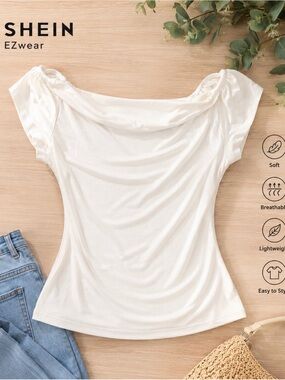 SHEIN Cream Off-Shoulder Cap Sleeve Camisole
